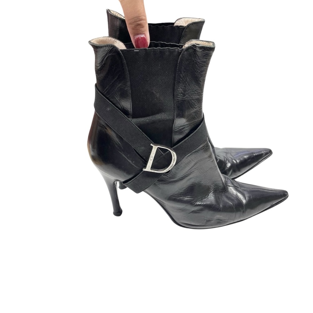 Dior Black Leather Pointed Toe Ankle Boots - Picture 1 of 11